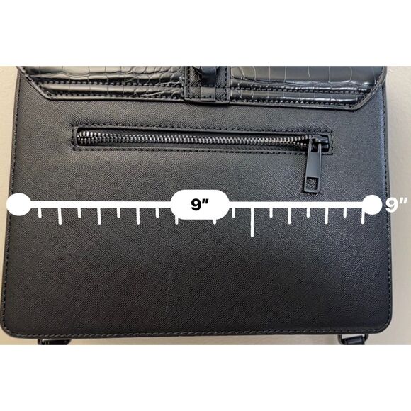 Aldo black croc embossed faux leather top handle satchel with crossbody strap - Picture 7 of 11